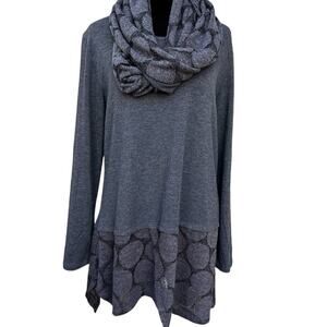 Variations long sweater with scarf gray, women's M